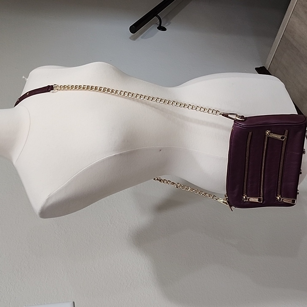 Rebecca Minkoff Zippered Crossbody Bag Chain Strap Leather Gold Hardware